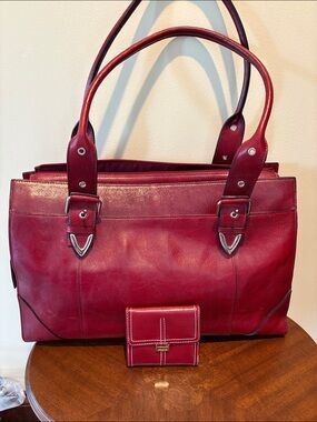 Wilsons Leather  computer case  business bag  tote  deep red leather 3 compartme